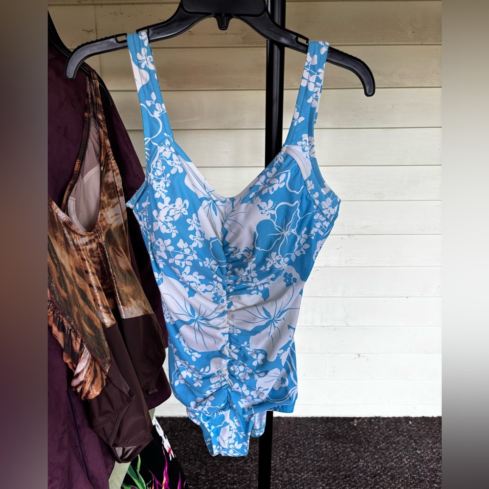 Maxine of Hollywood Teal and White Floral Swimsuit